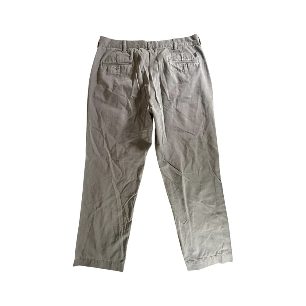 VINTAGE Polo Ralph Lauren Preston Chino Pants 34x30 Grey Cotton Trousers Pony